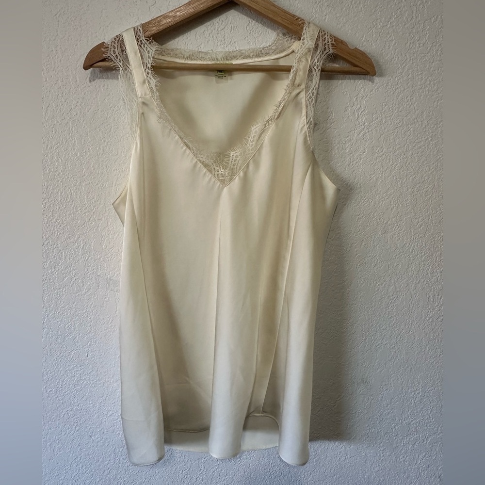 Stella & Dot Elegant Cream Lace Trim Tank Top - Size M